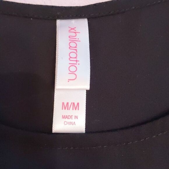 EXHILARATION Dressy Blouse Top Semi-Sheer Navy Embroidered Boho Size M - Picture 5 of 7